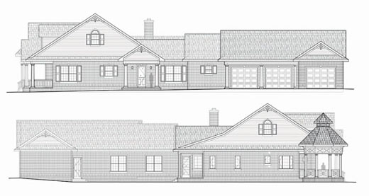 Leesburg Florida Architect, designer home plan, large garage with workshop, architectural ornamentation 