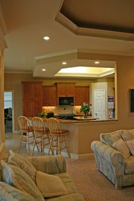 New Home Plans, open floor plan home design with breakfast bar, kitchen island